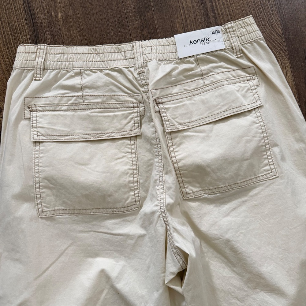 Kensie Jeans Cargo Pants Cream High Rise Wide Leg D Ring Hem Straps Women 10/30 - Picture 8 of 12